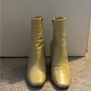 Yellow Croc-Embossed Ankle Boots